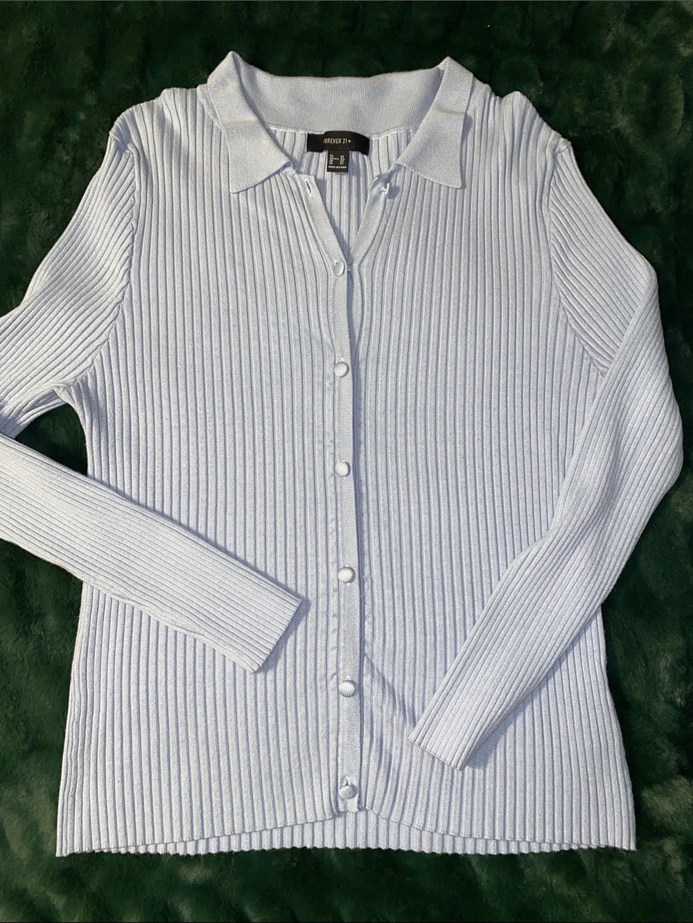 Forever 21 Light Blue Ribbed Button-Down Polo Top
